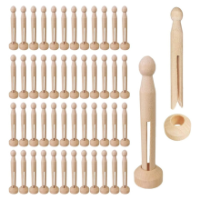 50 sets onafgewerkte houten poppenspelden, poppenwasknijpers en houten ronde pin