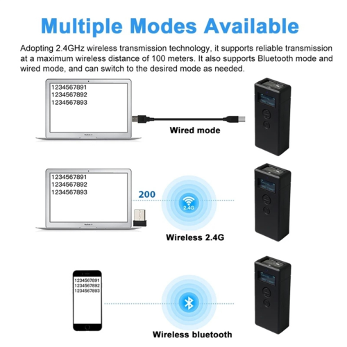 Ασύρματος σαρωτής γραμμωτού κώδικα Bluetooth 2D 2.4G Bluetooth 2