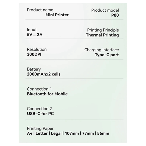 P80 Portable Printers Wireless for Travel, Bluetooth Mobile Printer 2
