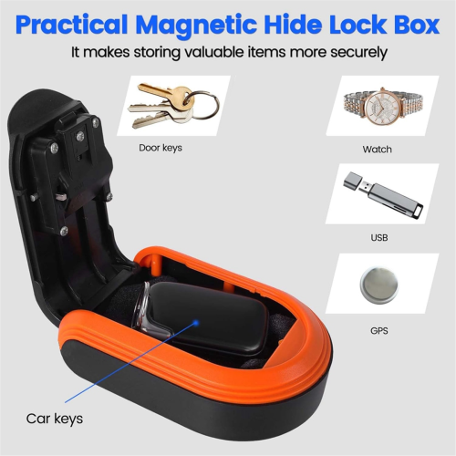 Magntic Key Lock Box with 4 Digit Combination Lock Hider Under Car, A 1