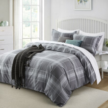 (Double Quilt Cover, Check) Printed Duvet Cover Set with Pillowcases - Soft Microfibre Bedding Quilt Cover - Single, Double, King