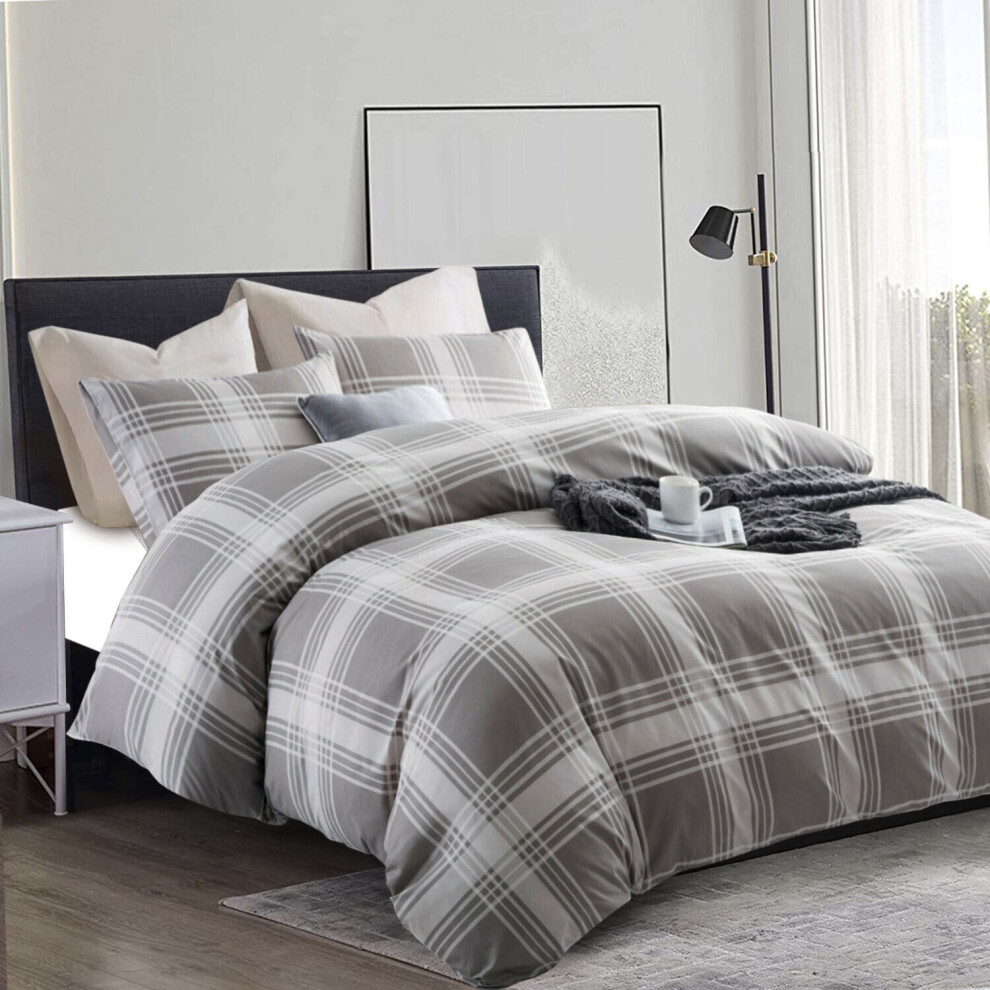 Supreme Bedding Ltd (Super King Quilt Cover, Check) Printed Duvet Cover Set With Pillowcases - Soft Microfibre Bedding Quilt Cover - Single, Double, King