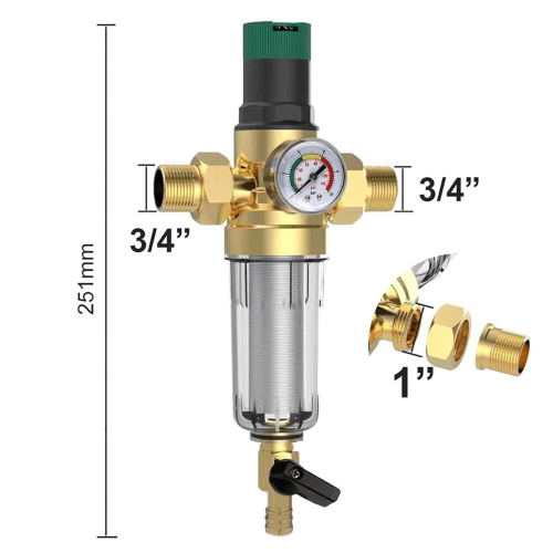 Backspolningsfilter med tryckregulator och tryckmätare 2