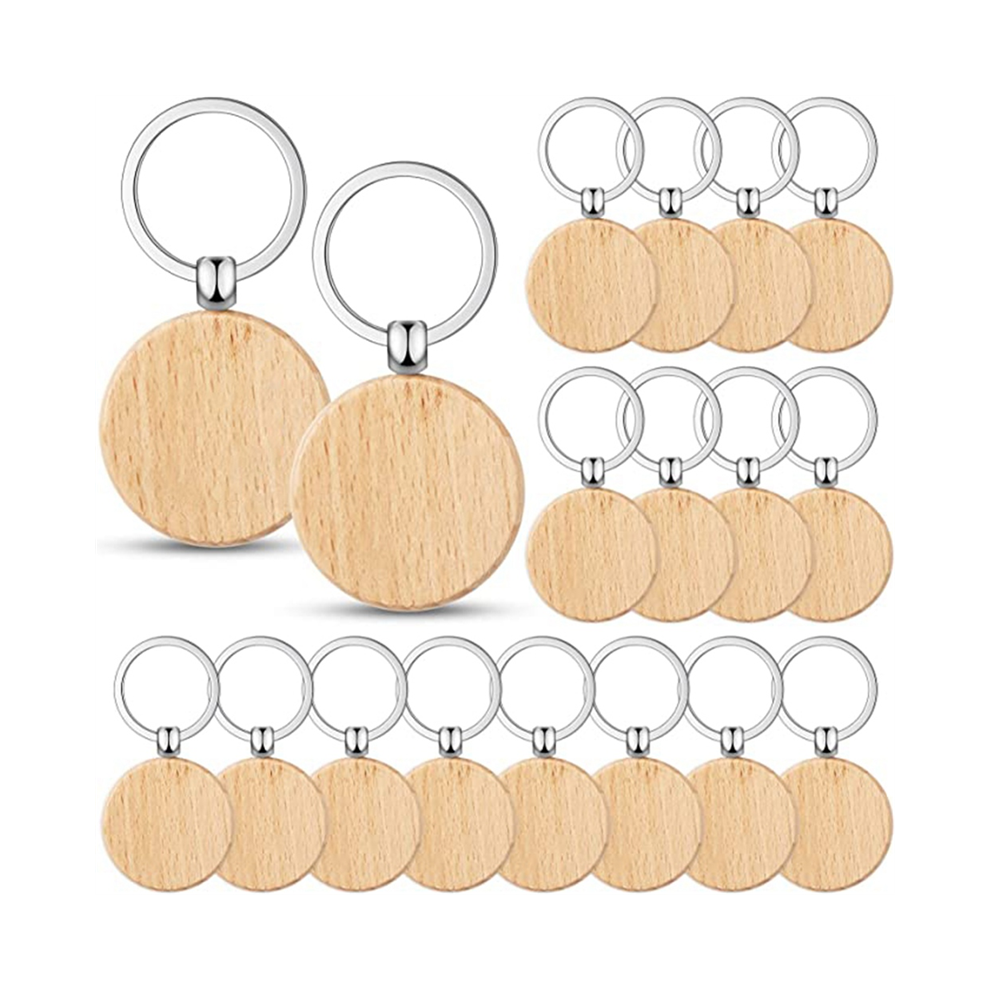 50 Stuks Blanco Houten Sleutelhangers Met Graveerfunctie, Rond-image