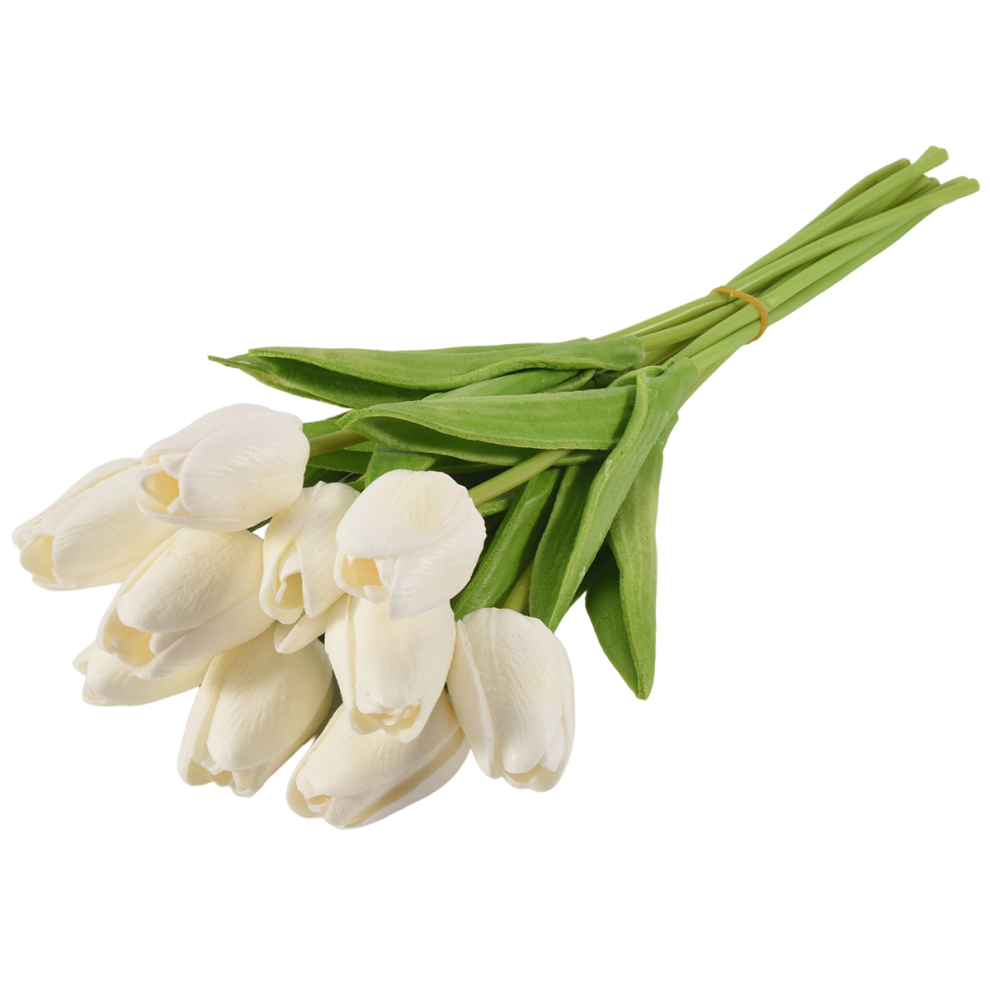 20 Fiori Di Tulipani Artificiali Bianchi Da 13,8 Pollici-image