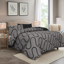 (King Quilt Cover, Black Grey Wave) Printed Duvet Cover Set with Pillowcases - Soft Microfibre Bedding Quilt Cover - Single, Double, King