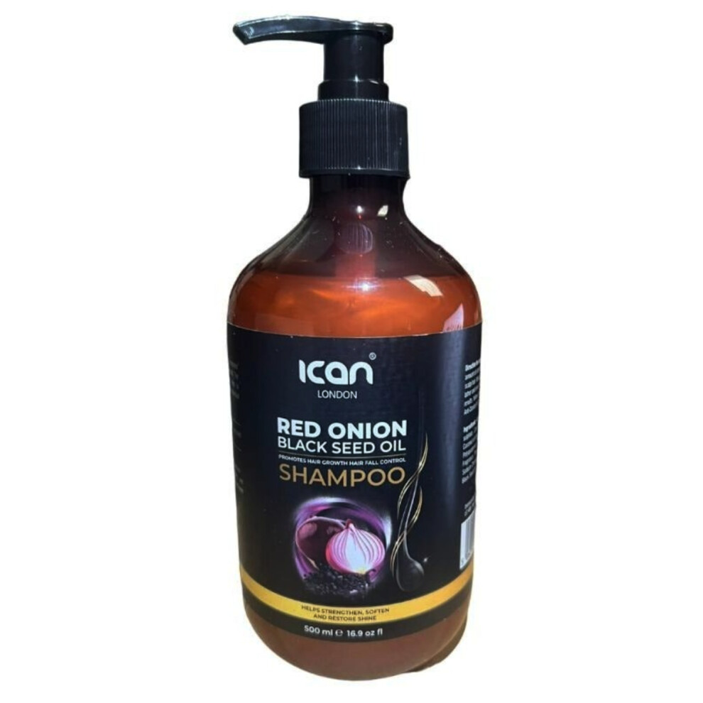 Red/Black Ican London Onion Seed Oil Shampoo|Deeply Nourishes, Hydrates, And Protects Against Breakage - 500Ml