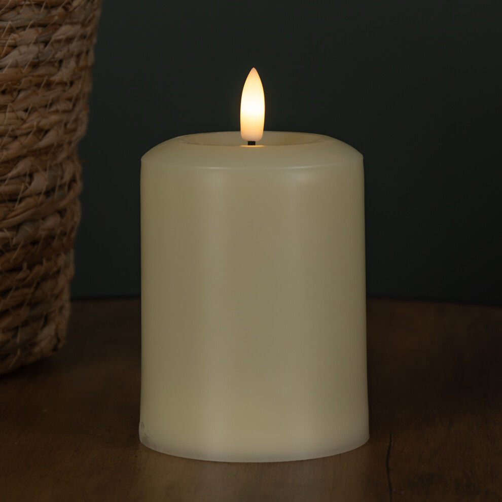 Three Kings 13Cm Battery Operated Cream Flickering Flameless Led Pillar Candle