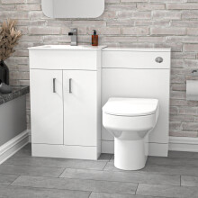 Nes Home 1000mm White Vanity Slim Basin Cabinet, WC Unit Back To Wall Toilet