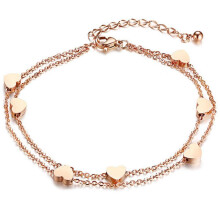 Women's Rose Gold Double Chain Anklet with Hearts and Stars - Elegant Friendship Bracelet for Girls and Ladies