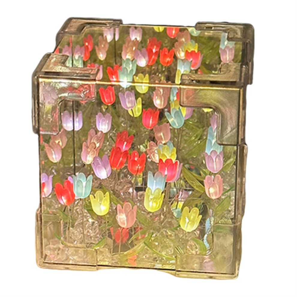 LáMparas De Mesa Para Dormir Con Tulipanes Artificiales Multicolores Para Dormitorio.-image