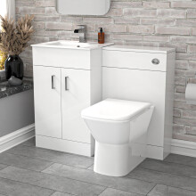 Nes Home 1000mm White Vanity Slim Basin Cabinet, WC Unit & Rimless BTW Toilet