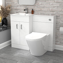 Nes Home 1000mm Gloss White Vanity Slim Basin Cabinet, WC Unit & Rimless Toilet
