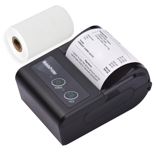 Portable 58mm Wireless BT Thermal Receipt Printer, 203dpi, Black
