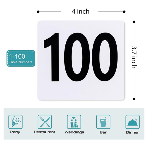 100Pcs Table Numbers 1-100, Double Sided Table Number Cards 1
