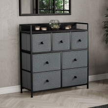 (Grey & Black) Chorley 7 Fabric Drawer Home Storage Chest