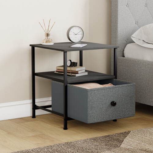 Vida Designs (Grey & Black) Chorley 1 Drawer Fabric Storage Bedside Chest 2
