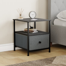 (Grey & Black) Chorley 1 Drawer Fabric Storage Bedside Chest UKFR