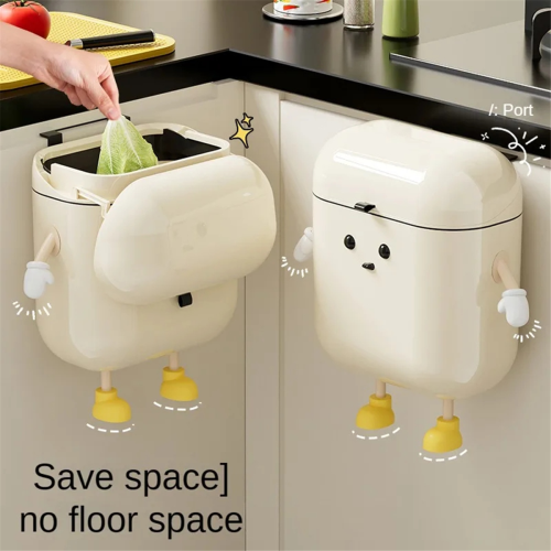 DIY Cream-Colored Wall-mounted Kitchen Trash Can 12L 2