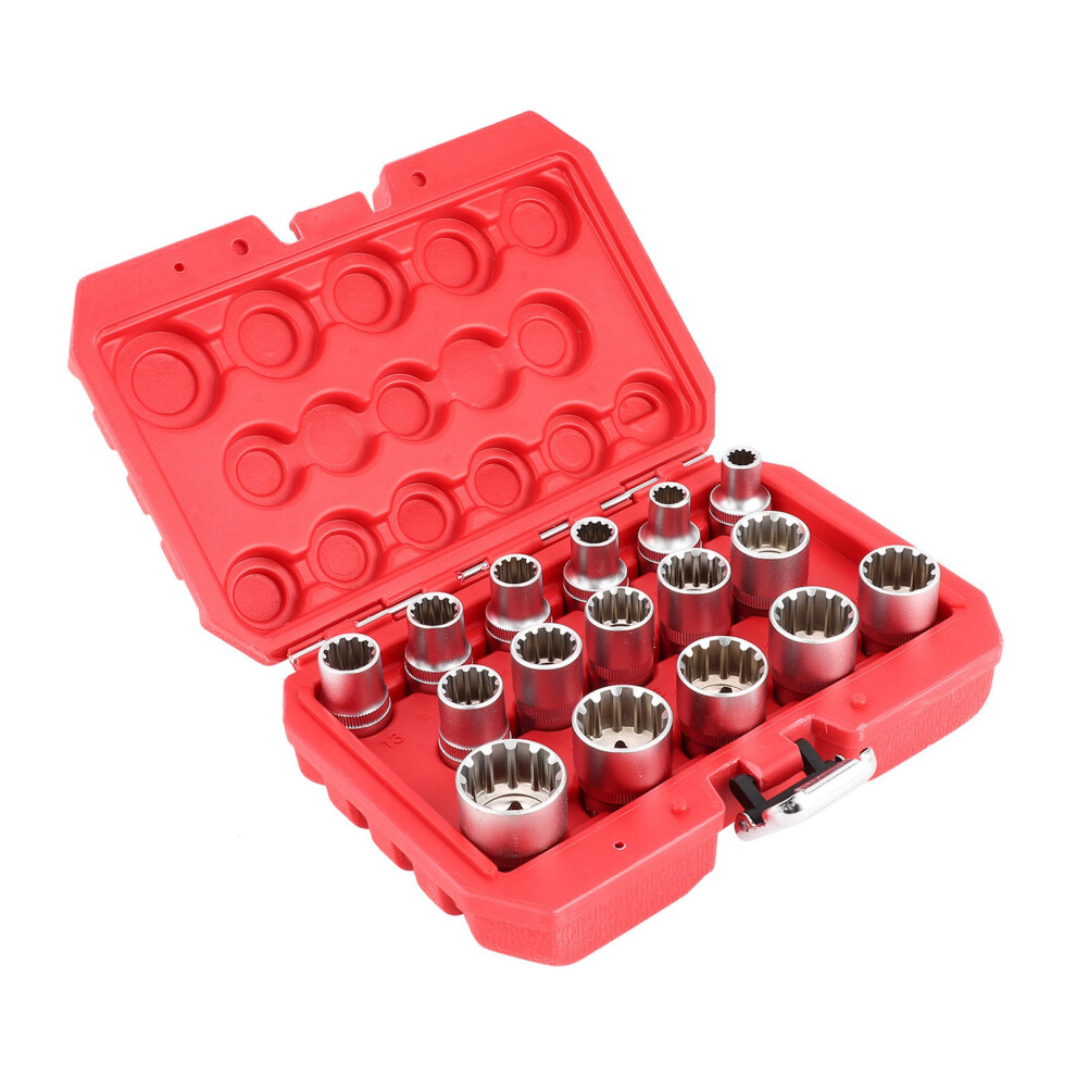 16Pcs 1/2In Sae/Metric Spline Socket Set Mirror Nickel | 12ÂCorner Universal 9311340706783