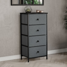 (Grey & Black) Chorley Fabric 4 Drawer Home Storage Chest