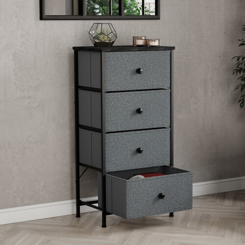 Vida Designs (Grey & Black) Chorley Fabric 4 Drawer Home Storage Chest 2
