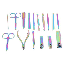 16 Stück Maniküre-Set Hochschärfe Edelstahl Farbige Beschichtung Multifunktionaler Nagelknipser für Fingernägel und Zehennägel