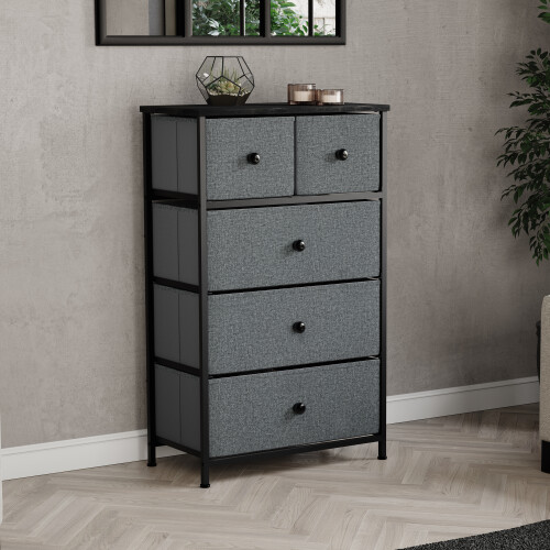 Vida Designs (Grey & Black) Chorley 5 Fabric Drawer Storage Chest