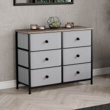 (Beige & Grey) Chorley 6 Fabric Drawer Home Storage Chest