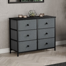 (Grey & Black) Chorley 6 Fabric Drawer Home Storage Chest