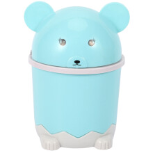 Lixeira de mesa com tampa, pequena cesta de papel, lata de lixo de plástico azul