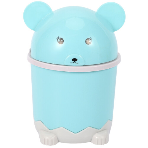 Trash Desktop With Lid Small Paper Basket Plastic Trash Can Blue