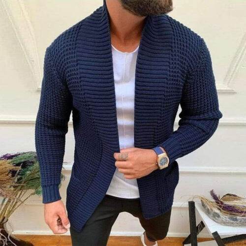 Strickjacke Größe S Dunkelblau gestrickt Herren Langarm 2