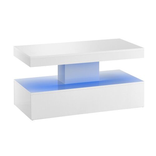 Coffee Table White Gloss with LED RGB remote control Light 100cm x 50cm x 39cm rectangle coffee table -