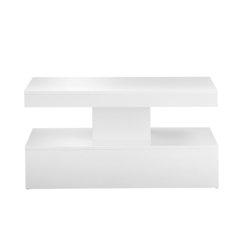 Coffee Table White Gloss with LED RGB remote control Light 100cm x 50cm x 39cm rectangle coffee table - 1