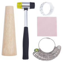 Conjunto de 5 peças para medição de joias, anel de dedo, fita métrica, martelo