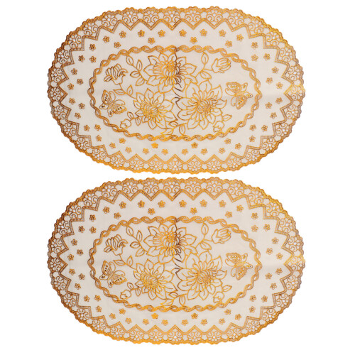2Pcs Gold Oval PVC Placemats & Cup Coasters for Wedding Decoration 1