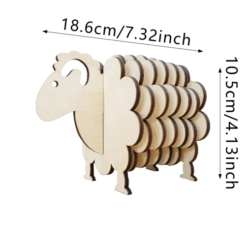 3D-Puzzle-Form Schaf, Holzuntersetzer für Getränke, Holzfarbe 2