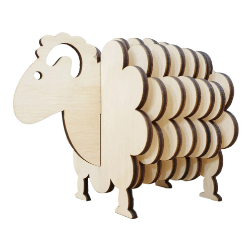 3D-Puzzle-Form Schaf, Holzuntersetzer für Getränke, Holzfarbe