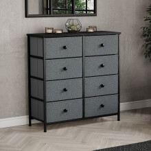(Grey & Black) Chorley 8 Fabric Drawer Home Storage Chest