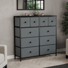 (Grey & Black) Chorley 10 Fabric Drawer Home Storage Chest