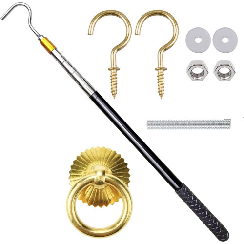Extendable Loft Ladder Hook Set with 60 Inch Adjustable Pole and Copper Rings for Enhanced Stability and Style 2
