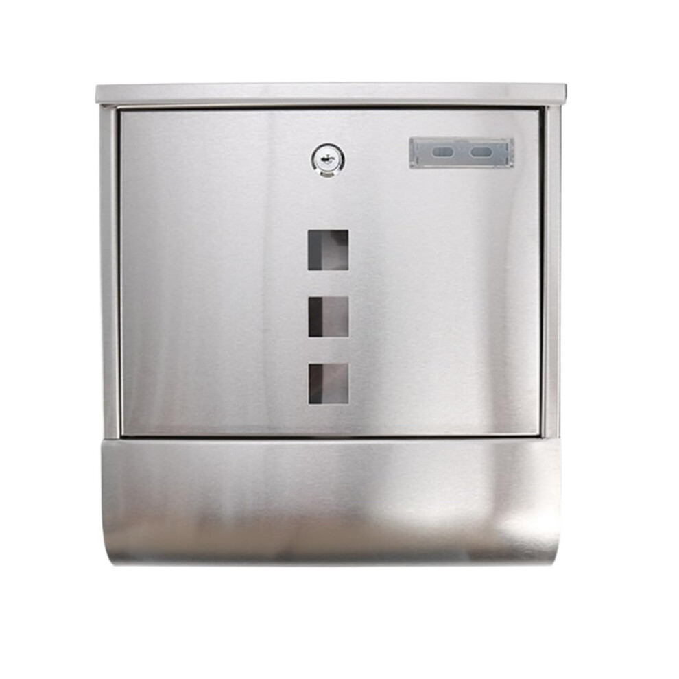 Silver Letterboxes Postbox Wall-Mounted Stainless Steel Post Box With Lock, 31X10.5x33.5cm, Outdoor Mailbox