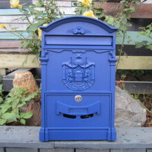 Letter Box Wall Hanging Waterproof Outdoor Mailbox with Lock, Vintage Blue 26 x 41 cm, Durable Metal Design