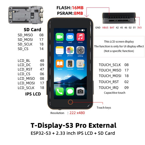 Εξωτερική πλακέτα επέκτασης T-Display-S3-Pro ESP32-S3 2