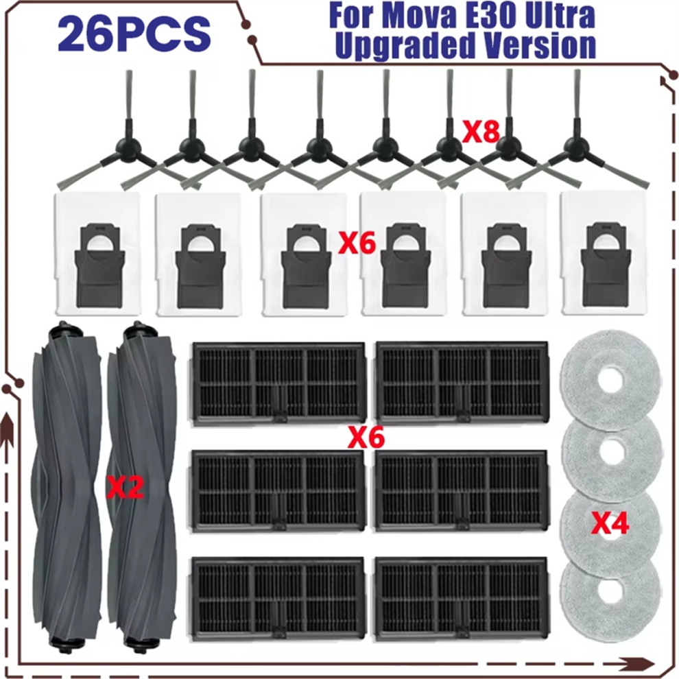 26 Pezzi Di Ricambio Per Aspirapolvere, Spazzola Laterale Principale, Filtro, Sacchetto Per La Polvere-image