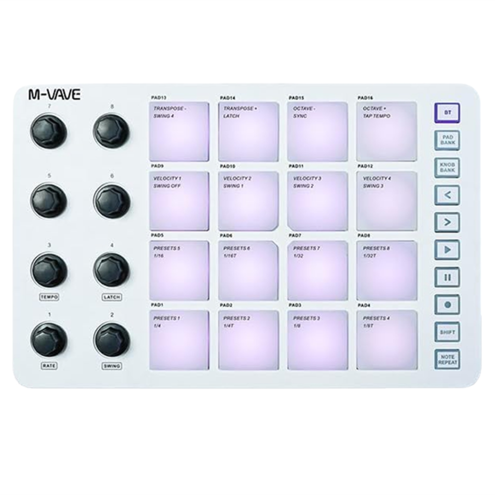 M-VAVE Wireless Midi Pad Controller Midi Bluetooth, Bianco