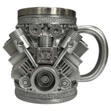 Mug en acier inoxydable avec moteur personnalisé, moteur de voiture 3D créatif V8