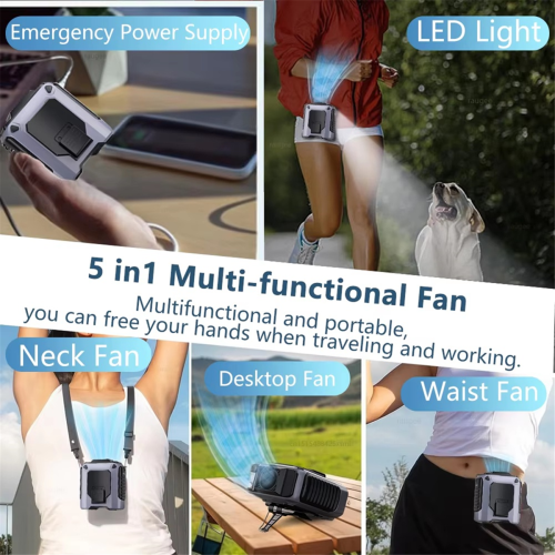 USB Rechargeable Waist Clip Fan with LED Light 2