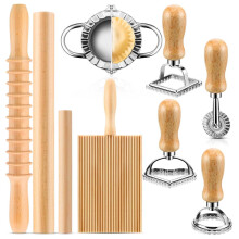 Gnocchi and Ravioli Making Tool Set with Handmade Pasta Rolling Pin and Stamp for Family Baking Activities